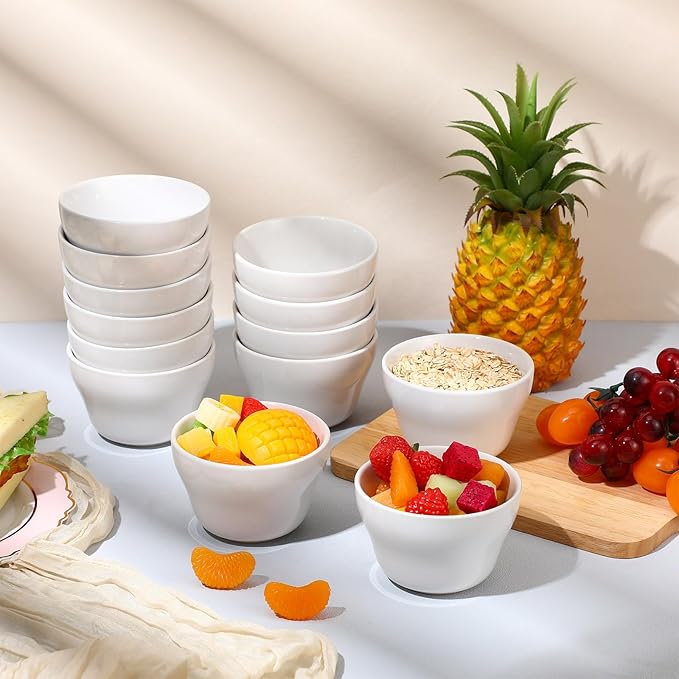 Patelai 18 Pack 8 oz Porcelain Bowls Porcelain Broth Cups, Small Dessert Bowls, Soup and Dip Bowls for Ice Cream, Desserts, Soups, Side Dishes, Salads, Cereal, Rice Microwave Dishwasher Safe, White