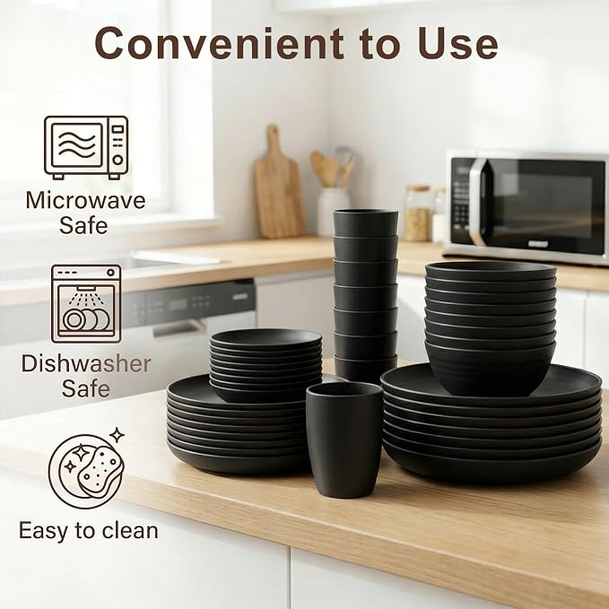 Plates and Bowls Sets for 8, Wheat Straw Dinnerware Sets 40 Piece, Unbreakable - Image 4