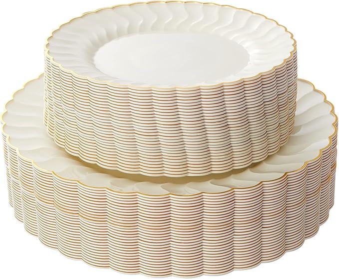 Lullaby 96PCS Ivory Scalloped Plastic Plate by LULLABY