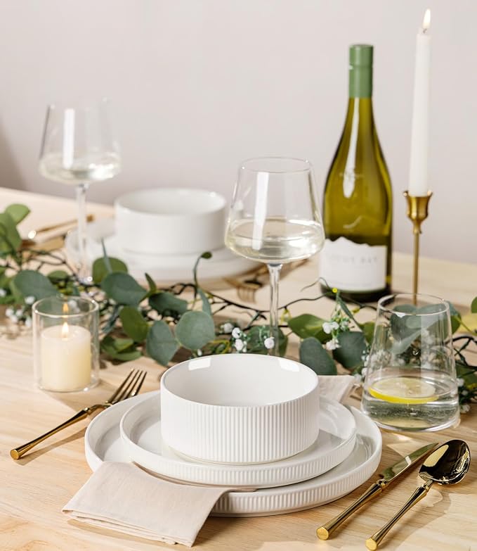 Ceramic Dinnerware Set for 4, 18-Piece Plates and Bowls Set | Lightweight - Image 6