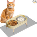 Elevated Cat Bowl with Food Mat, Raised Cat Food and Water Bowl Set by HIAIEVIY