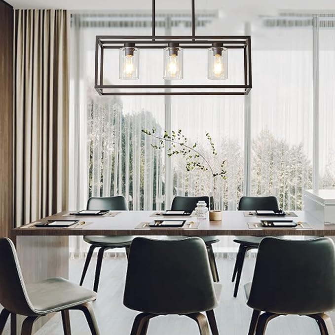 XILICON Dining Room Lighting Fixture Hanging Farmhouse Oil Rubbed Bronze 3 Light Modern Pendant Lighting Contemporary Chandeliers with Glass Shade for Living Dining Room Bedroom Kitchen Island
