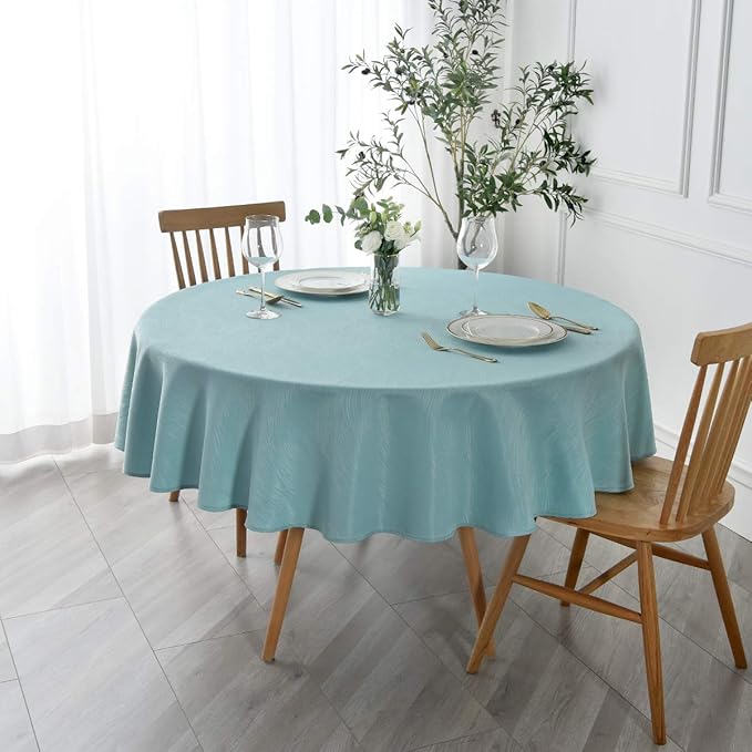 maxmill Round Jacquard Tablecloth Swirl Design Spillproof Wrinkle Free Heavy Weight Soft Table Cloth for Circular Table Cover of Buffet Banquet Parties Holiday Dinner Round 90 Inch Turquoise