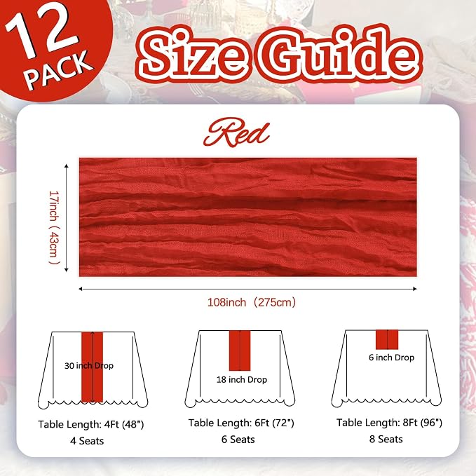 12 Pack Red Cheesecloth Table Runner 17 x 108 Inch | Boho Gauze Cheese Cloth - Image 2