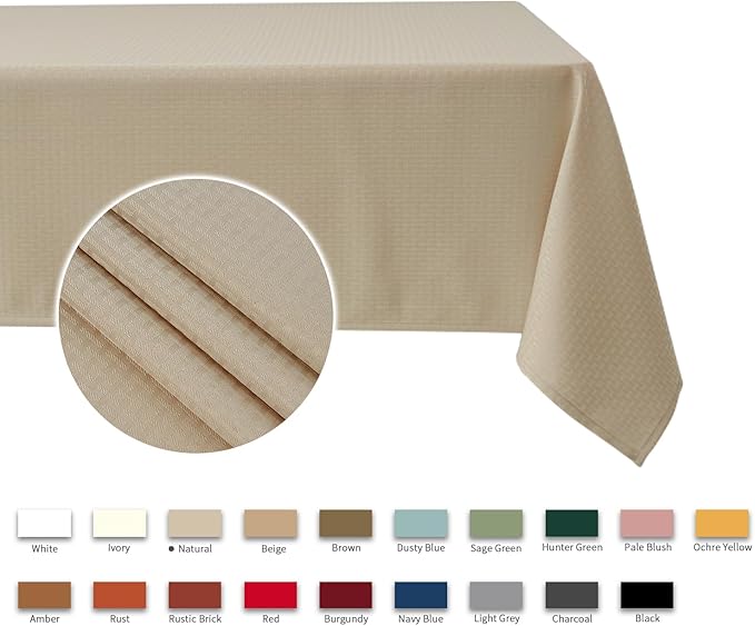 maxmill Square Jacquard Tablecloth Waterproof Spillproof Wrinkle Resistant Soft Weaved Design Table Cloth for Dinner and Party Washable Fabric Cover, Indoor and Outdoor Use, 60 x 60 Inch, Natural