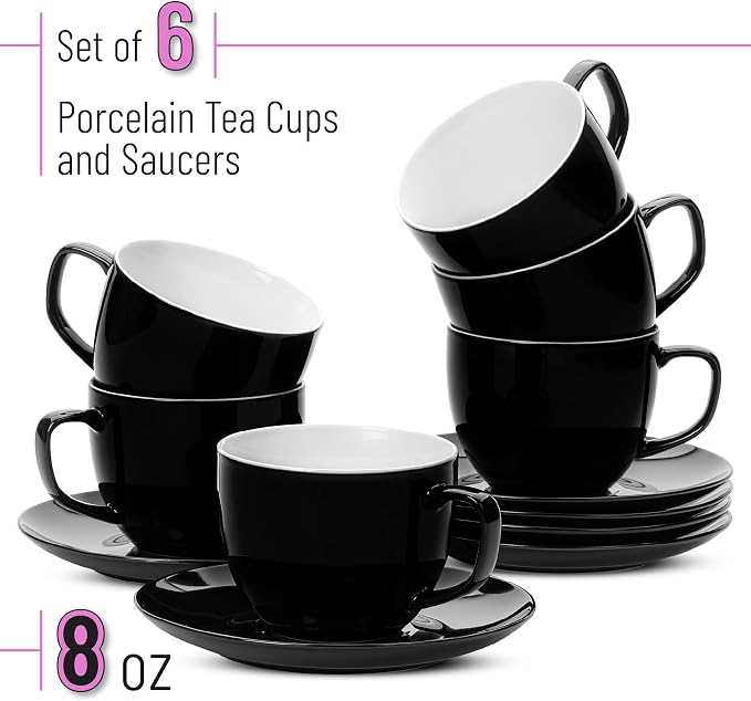 BTaT- Cappuccino Cups with Saucers 8 oz, Au Lait, Flat White, Dishwasher - Image 2