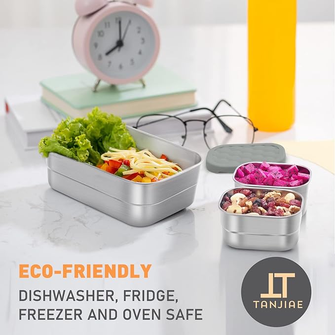 3 CUP+1 CUP Stainless Steel Lunch Snack Containers Set | Leak Proof 304 - Image 4