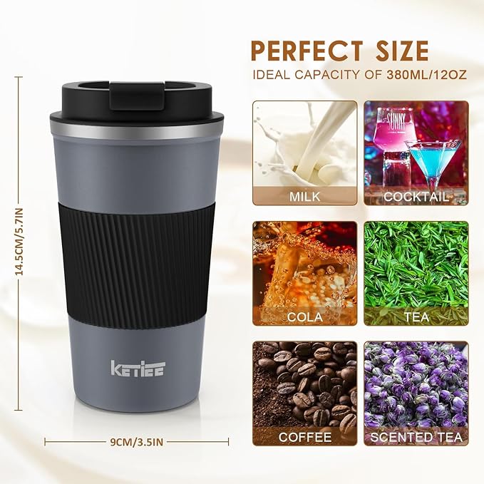 KETIEE Travel Coffee Mug Spill Proof 12oz, Insulated Reusable Coffee Cups - Image 6