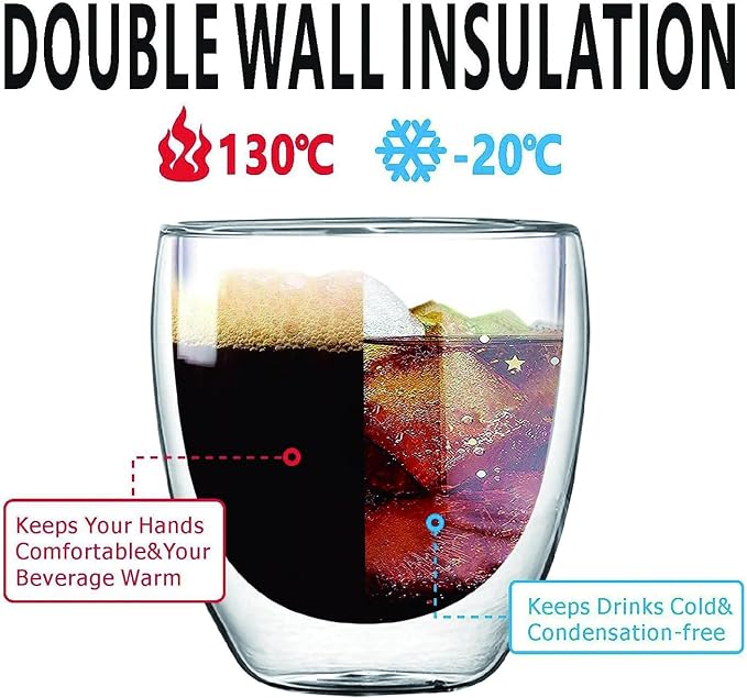 8oz Glass Coffee Mugs Set of 2, Double Walled Espresso Cups - Image 2