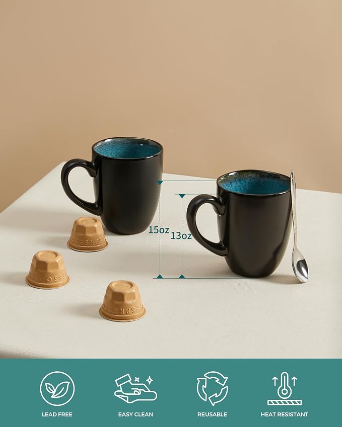 Pokini Coffee Mug 15 oz, Ceramic Coffee Mugs Set of 4, Reactive Glaze Mug - Image 5