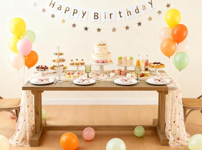 Table Runner 10FT Floral Gauze Tea Party Decorations Embroidery | Champagne - Image 7
