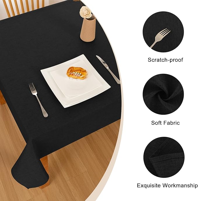 Hiasan 2 Pack Faux Linen Rectangle Tablecloth - Wrinkle and Stain Resistant Washable Table Cloth for Kitchen Dining Room Holiday Table Cover for Party Dinner, Black, 60 x 120 Inch