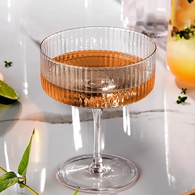Montex 6 Pcs Ribbed Coupe Glasses, 10 oz Martini Glasses, Classic Vintage Cocktail Galssware, Pefect for Cocktail, Champagne and Gift