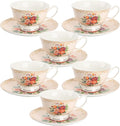 BTaT- Floral Tea Cups and Saucers, 8 oz, Fine Porcelain Teacup Set by BrewToATea