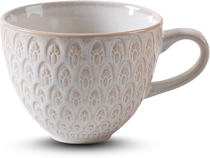 16 oz Ceramic Coffee Mug, Embossed Stoneware Cup by Tvvtuww