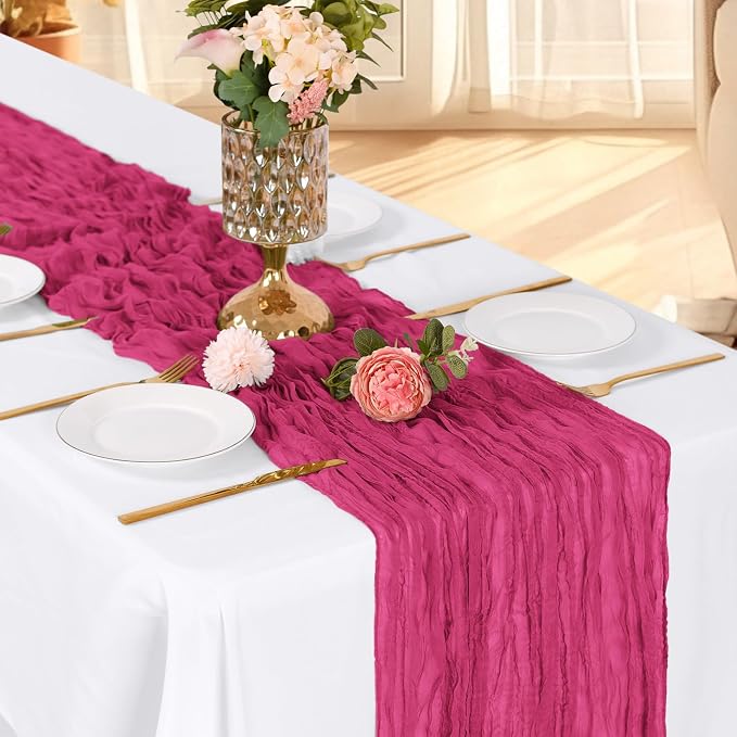 3 Pack Hot Pink Cheesecloth Table Runner, 17 x 108 Inch, Gauze Cheese Cloth - Image 3