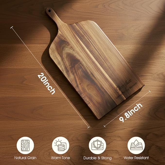 Acacia Wood Charcuterie Board with Handle, Large Cheese Serving & Entertaining Board, Premium Natural Grain Wooden Board for Appetizers, Snacks & Gift Giving