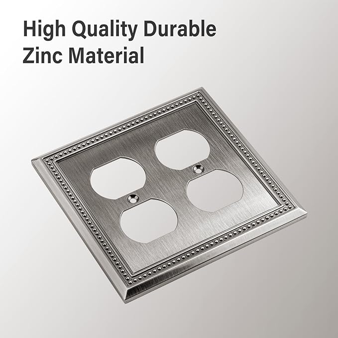 Henne Bery Sunken Pearls Heavy Duty Decorative Wall Plate Switch Plate Outlet Cover (Double Duplex, Heirloom Silver)