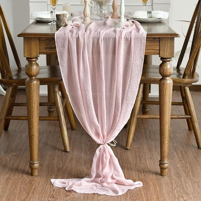 Artoid Mode Boho Cheesecloth Gauze Rouge Wedding Table Runner, 120 Inch - Image 2