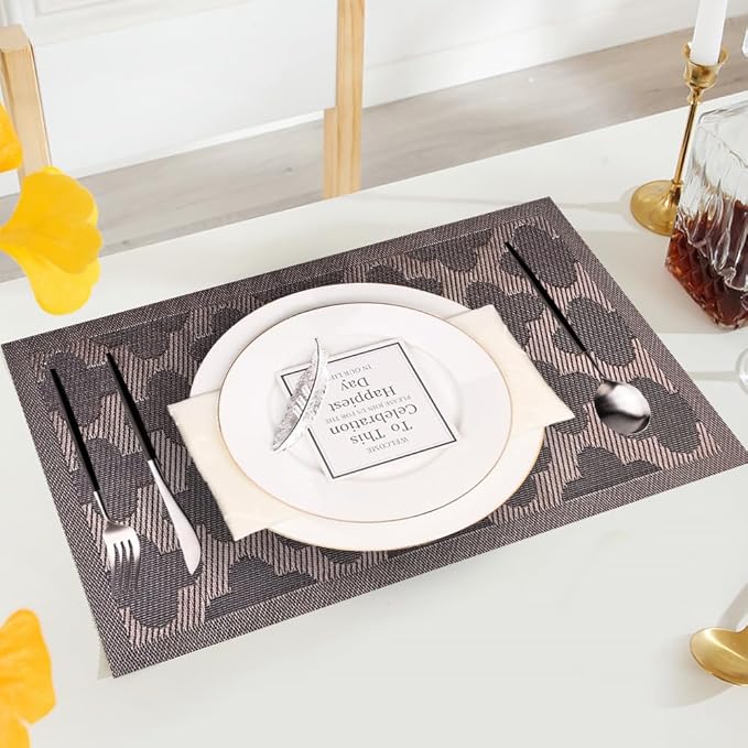 Elegant Placemats Vinyl Woven Heat-Resistant Placemats Set of 4 Washable Easy to Clean Table Mats for Dining Room and Decorate (Brown)