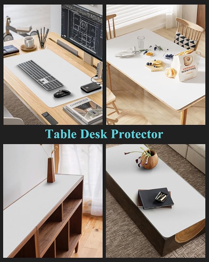 Pure White Plastic Table Cover Protector, 36" x 60" Waterproof Easy Flat PVC Desk Pad Mat, 1.5mm Thick Rectangle Vinyl Table Top Protector for Dining Room Table, Office, Dresser