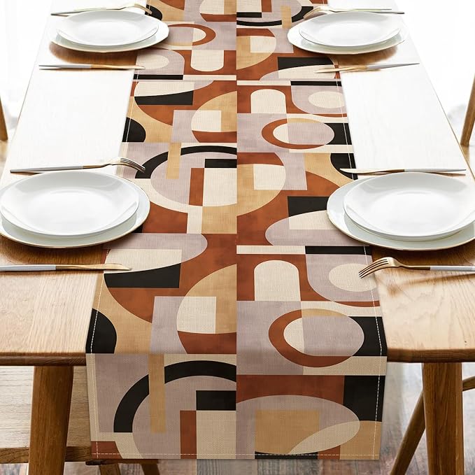 Abstract Geometric Dining Table Runner, Vintage Mid Century Modern | Art Burlap by Croar