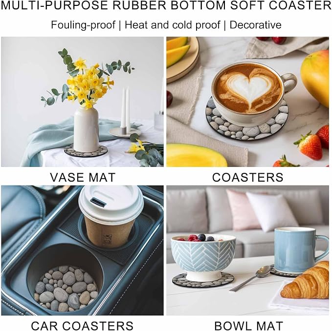 Pebble Stone Coasters Set of 6, Modern Minimalist Nature Art Aesthetics Soft - Image 6