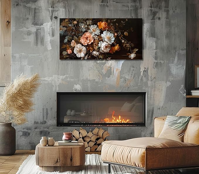 ADJUVANT Wall Art Vintage Floral Bouquet 60" L x 30" W, Old Fashioned Flowers Canvas Painting Romantic Artwork Classic Blooms Prints Botanic Wall Decor for Living Room Bedroom Dining Room Home Office