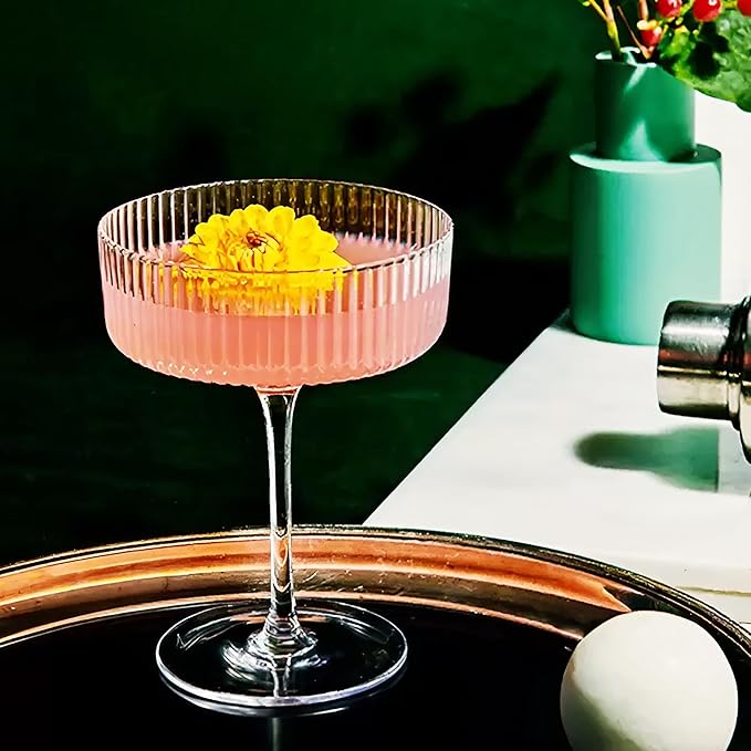 Montex 6 Pcs Coupe Glasses 10 oz, Martini Glasses, Margarita Glass, Ribbed Glassware, Classic Vintage Cocktail Galssware, Pefect Gift for Cocktail Lovers