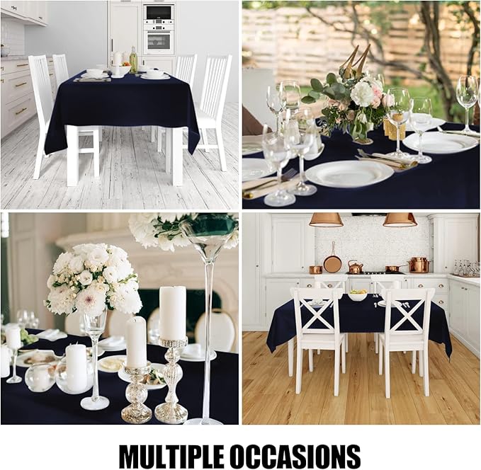 Smiry 4 Pack Rectangle Table Cloth, Waterproof Anti-Scratch Polyester Tablecloth, Decorative Washable Fabric Table Cover for Dining, Buffet, Parties and Outdoor, 60x84, Navy