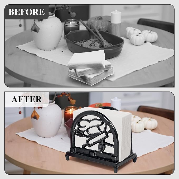 JOGREFUL Cast Iron Napkin Holder, Kitchen Organizer Chef Tool Pattern Black | - Image 3