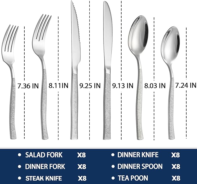 48-Piece Silverware Set,Stainless Steel Flatware Set with Steak Knives for 8,Include Knives Spoons and Forks Set,Tableware Cutlery Set for Home Kitchen Hotel Restaurant