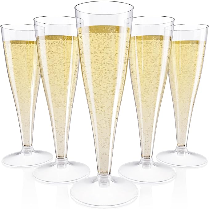 JOLLY CHEF 50 Pack Plastic Champagne Flutes Disposable 4.5 oz Clear Plastic Champagne Glasses Suitable for Wedding, Thanksgiving Day, Christmas