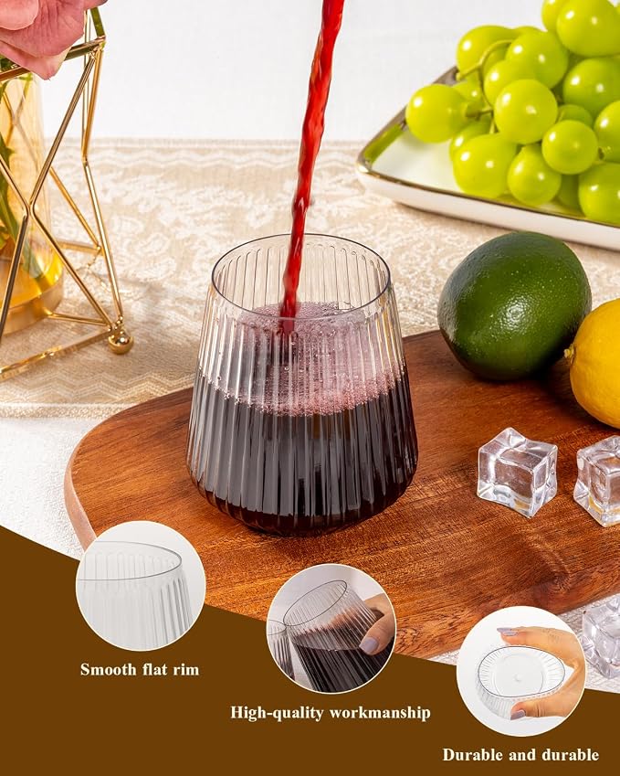 Goodluck 80 Pack 12oz Stemless Plastic Wine Glasses – Clear Ribbed Cups | - Image 3