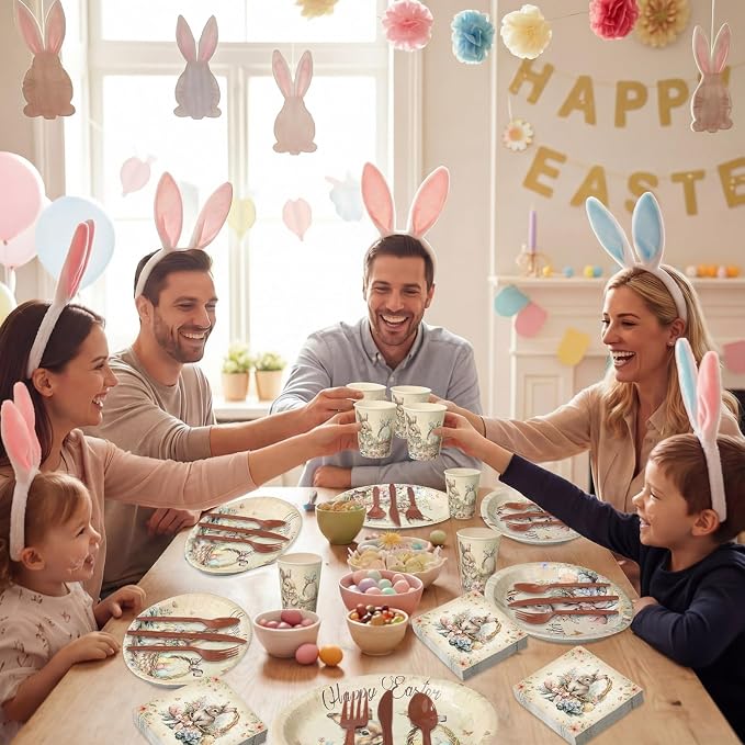 350 Pcs Easter Bunny Oval Paper Plates Set - Image 6