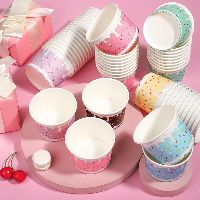 Aodaer 60 Pack 8oz Paper Cups Sprinkles Ice Cream Bowls Disposable Snack Bowls - Image 5