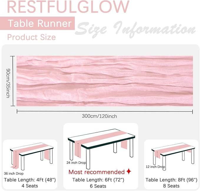 12 Pack Pink Cheesecloth Table Runner 35 x 120 Inch | Boho Gauze Fabric - Image 2