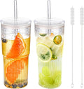 22oz Glass Tumblers with Glass Lids and Straws by SUROQUE