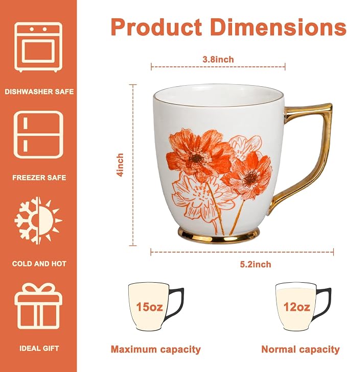 Ceramic Daisy Cup, 15 oz | Porcelain Mug - Image 2