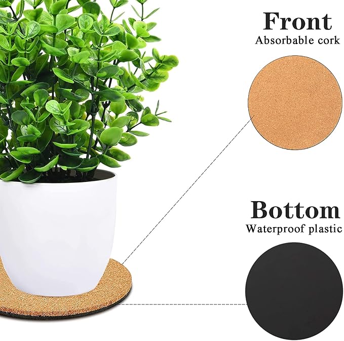 2 Pieces Cork Plant Coasters, 12 Inch Cork Plant Mats, Cork Coaster for Planters, Large Plant Coasters for House Plants Indoors (Nude & Black)