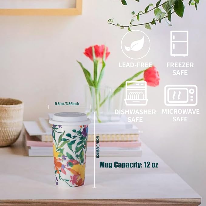 Floral Travel Coffee Mug 12 Ounce Flower Tumbler - Image 2