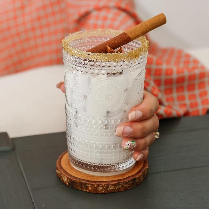 Kate Aspen Hobnail Beaded Floral Clear Drinking Glasses_Set of 6, Vintage - Image 2