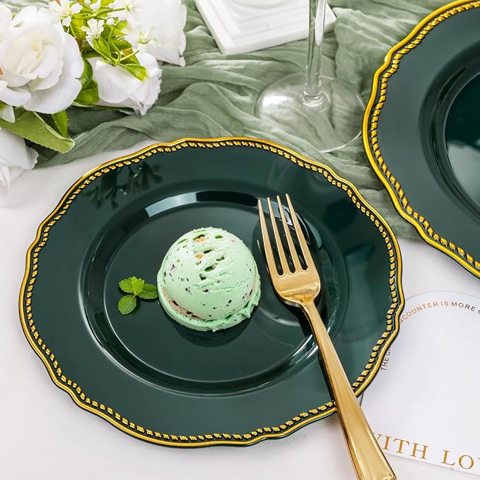 60 Pcs Green Gold Dinner Plates - Image 7