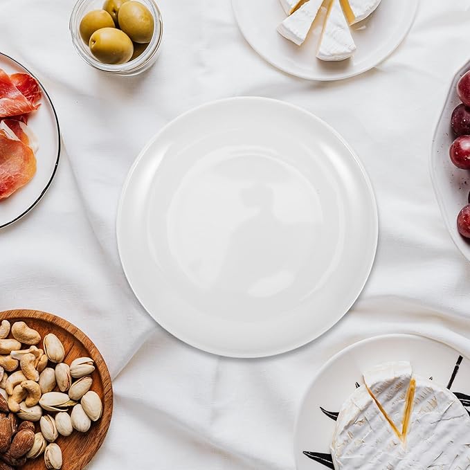 White Plastic Dinner Plates round 201mm Food Tray Sturdy Melamine Tableware for Home and Commercial Use Party Snack Serving Dishes