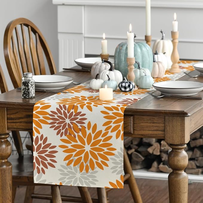 Artoid Mode Orange Dahlia Fall Table Runner 13x90 Inch | Seasonal Autumn - Image 3