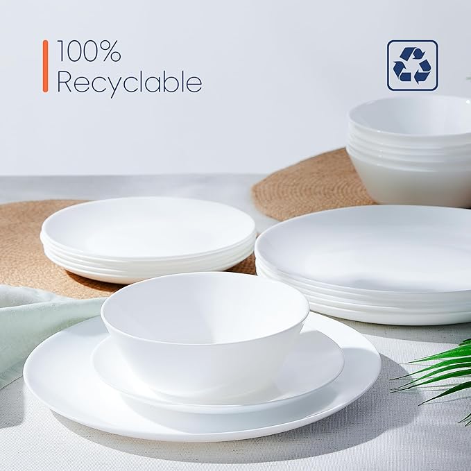 16OZ White Opal Glass Cereal and Soup Bowl Set of 4, 6 inch Dishwasher & Microwave Safe Round Bowls for Salad and Rice