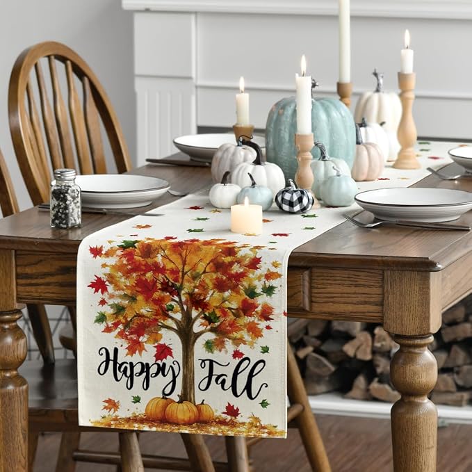 Artoid Mode 210 GSM Fall Table Runner 13x60 Inch Home Party Decor | Maple Tree - Image 3