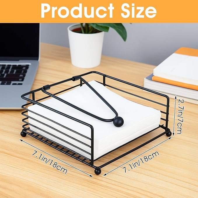3 Pcs Napkin Holders for Paper Napkins, Black Flat Napkins Holders, Metal Napkin Dispenser for Kitchen Tables, Farmhouse, Dinner, Outdoor - 7.1" L x 7.1" W x 2.7"H