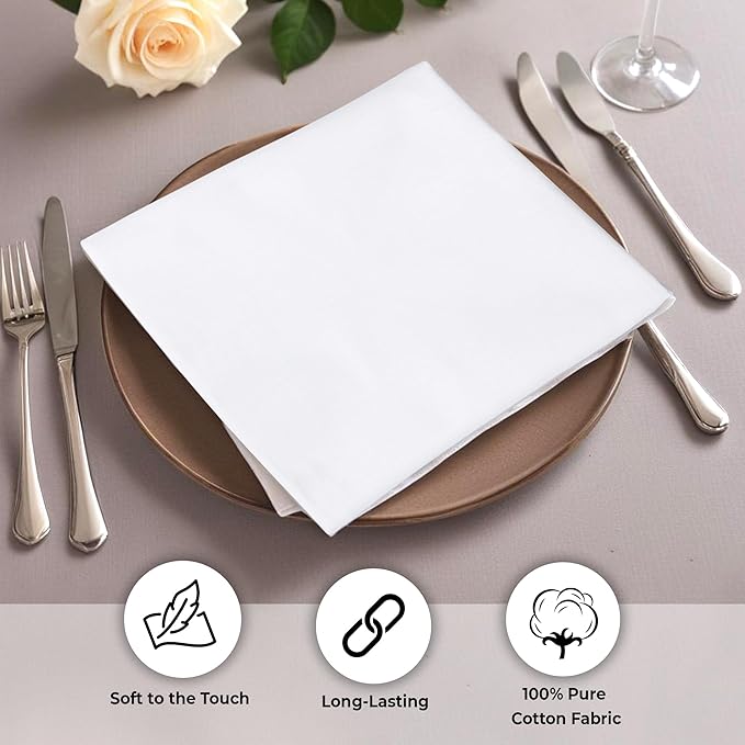 Urban Villa Cloth Napkins White Dinner Napkins Set of 12 (18X18 Inches) 100% Cotton Absorbent Washable Durable Reusable Ideal for Hotel Collection Farmhouse Party Thanksgiving Fall Dinner Napkins