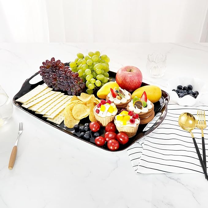 TP Melamine Serving Trays with Handles, 17” x 12”, Retro Black | Rectangular - Image 4